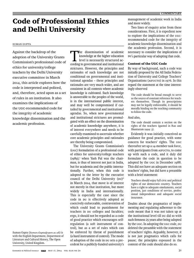 Delhi University's Ethics Code Analysis | PDF | Nationalism | Teachers