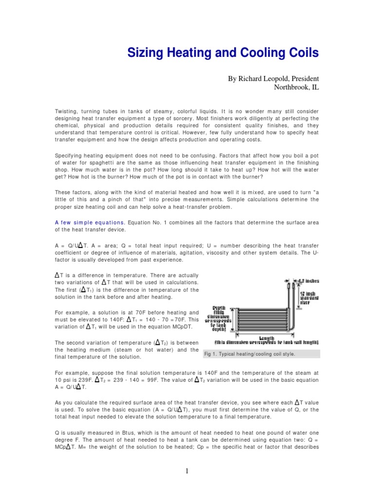 Sizing Heating and Cooling Coils PDF British Thermal Unit Heat