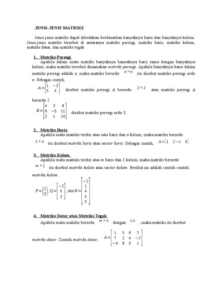 Jenis-Jenis Matriks dan Contohnya | PDF