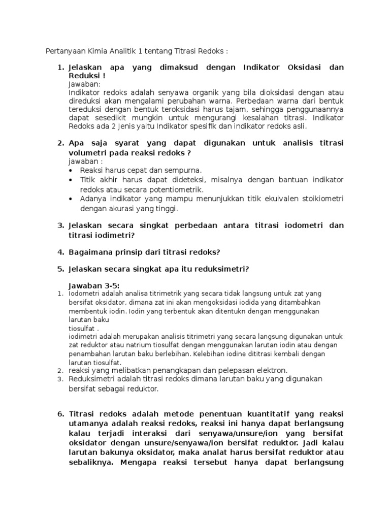 Soal Titrasi Redoks