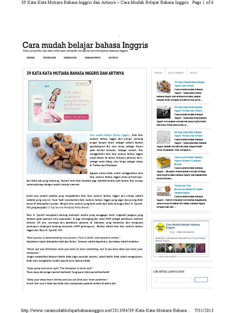 39 Kata Kata Mutiara Bahasa Inggris Dan Artinya
