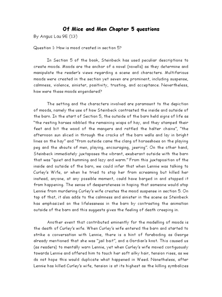 Of Mice And Men Chapter 5 Questions Violence