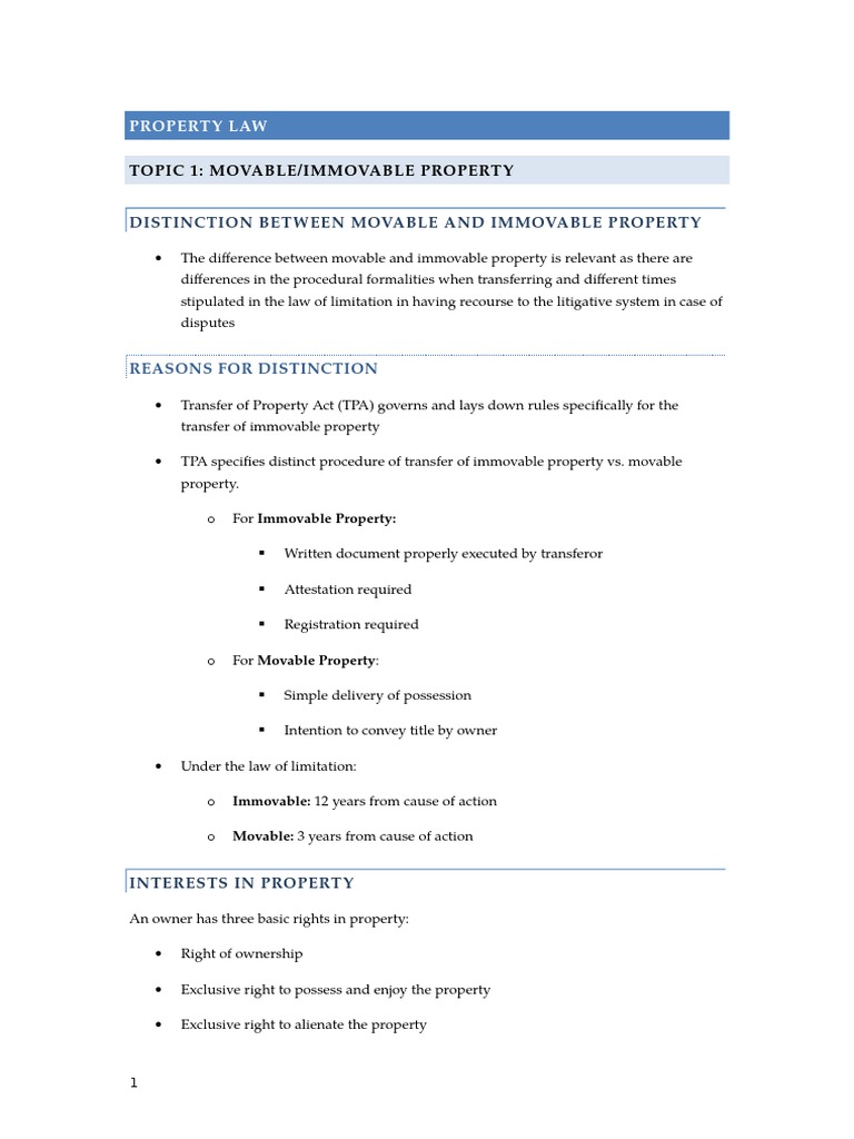 Movable & Immovable Property Under Indian Law | PDF | Real Property ...