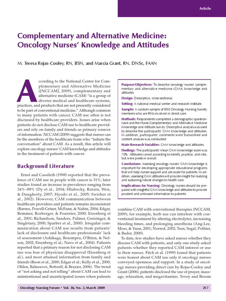Complementary and Alternative Medicine On Oncology Nursing PDF