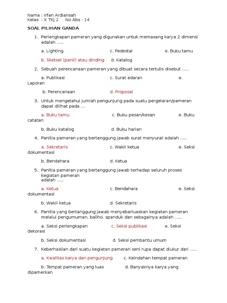 Soal Dan Jawaban Seni Budaya Kelas 12 Tentang Pameran