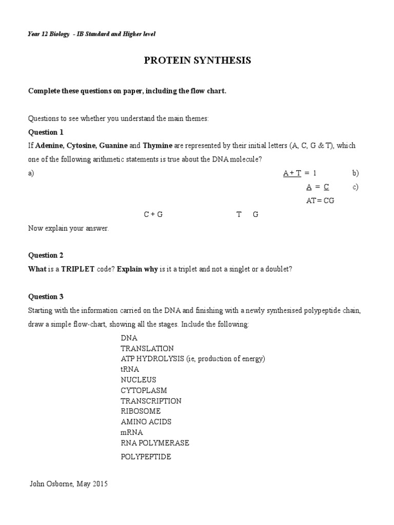 Protein Synthesis Short Questions