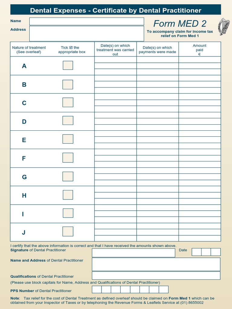 Form MED 2 Dental Expenses Certificate by Dental Practitioner PDF