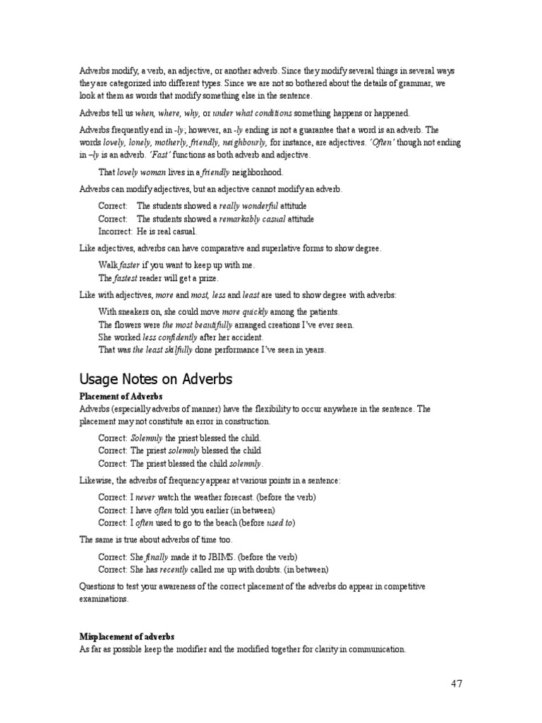 Short Notes On English Grammar - 47 PDF | PDF