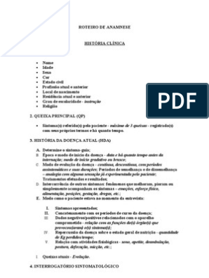 Roteiro de Anamnese, PDF, Especialidades médicas