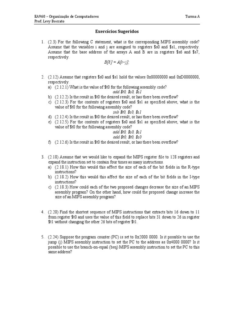 MIPS Assembly Exercises Guide | PDF | Teaching Methods & Materials ...