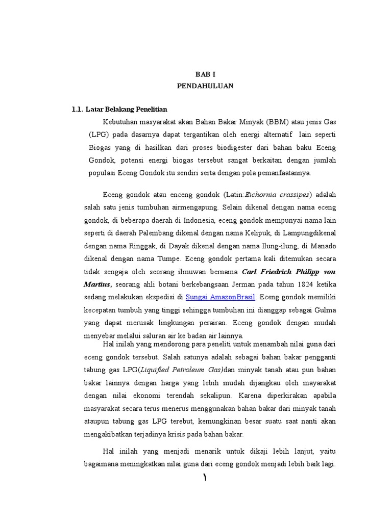 Proposal Penelitian Biogas Eceng Gondok Proposal Penelitian Biogas Eceng Gondok