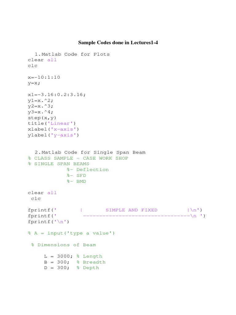 Matlab Codes for Beam Analysis | PDF