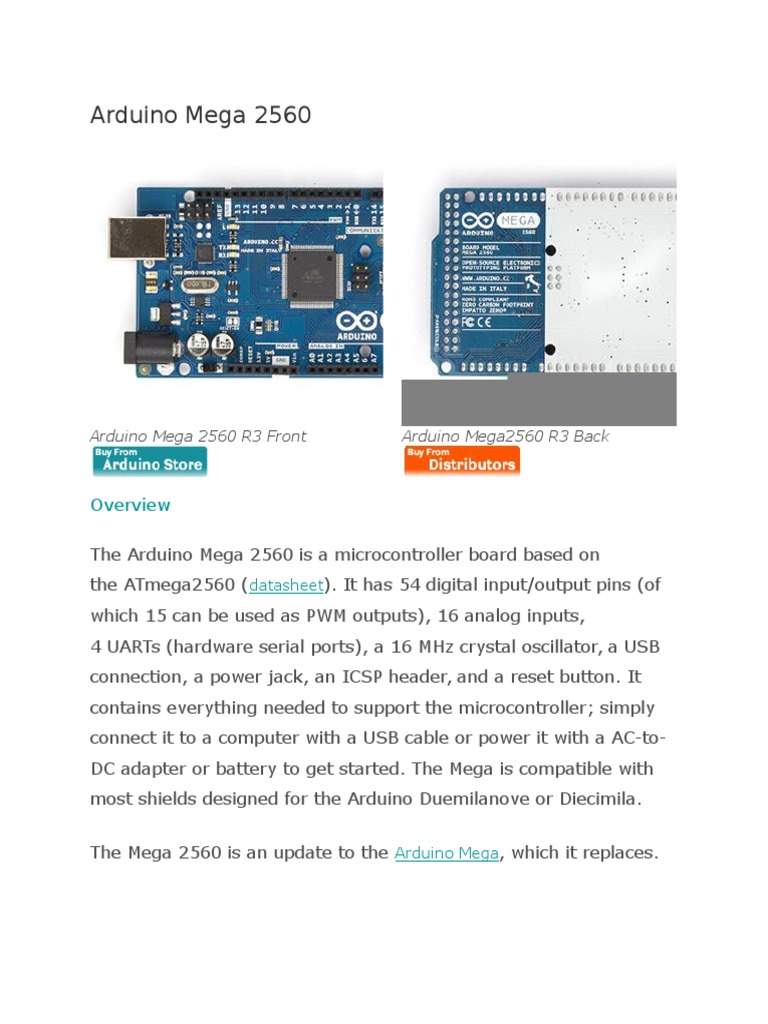 Datasheet Arduino Mega 2560 | Arduino | Usb