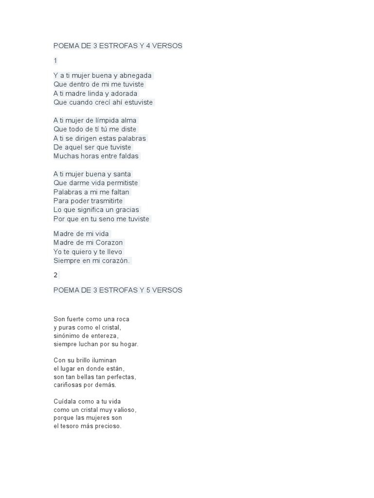 Poema de 3 Estrofas y 4 Versos