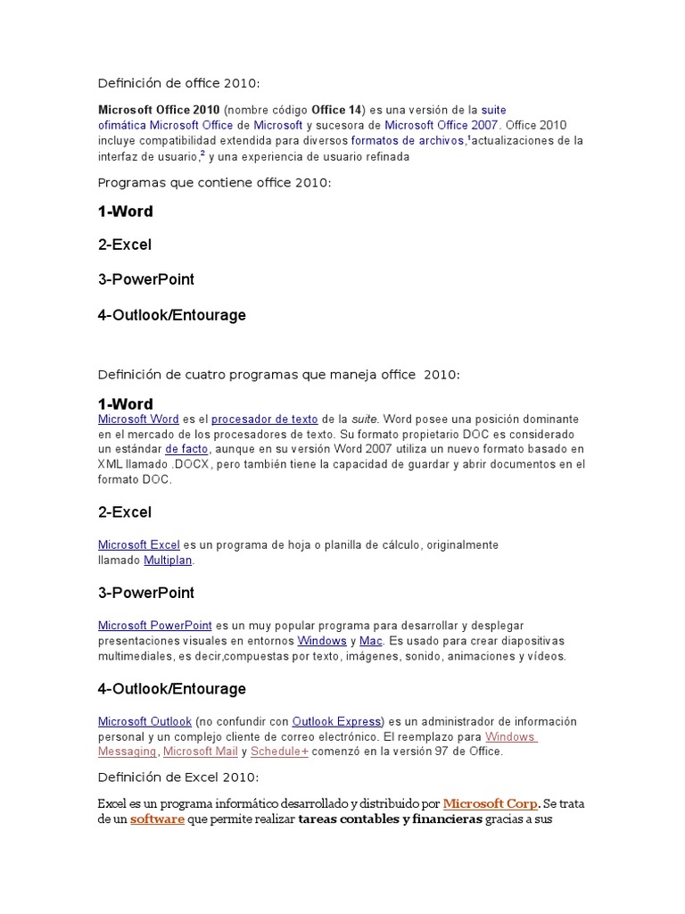 Definición de Office 2010 PDF Microsoft Office Microsoft