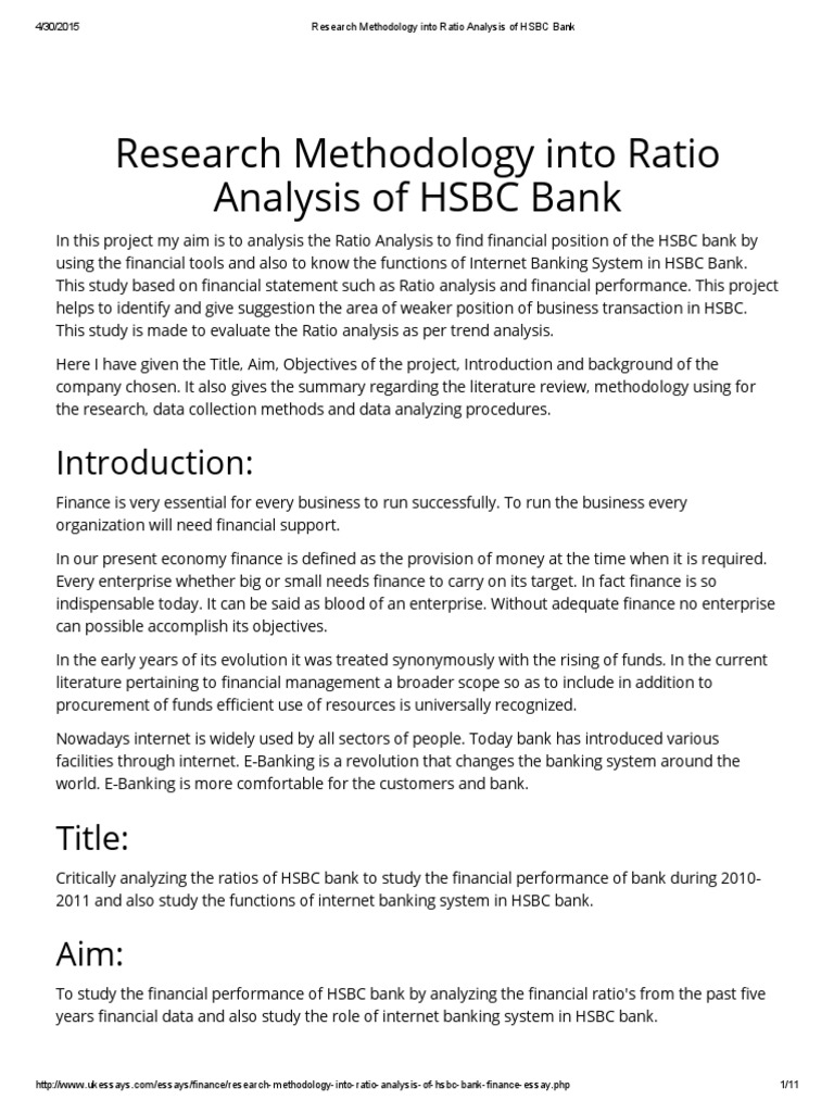 Research Methodology Into Ratio Analysis of HSBC Bank | PDF | Online ...