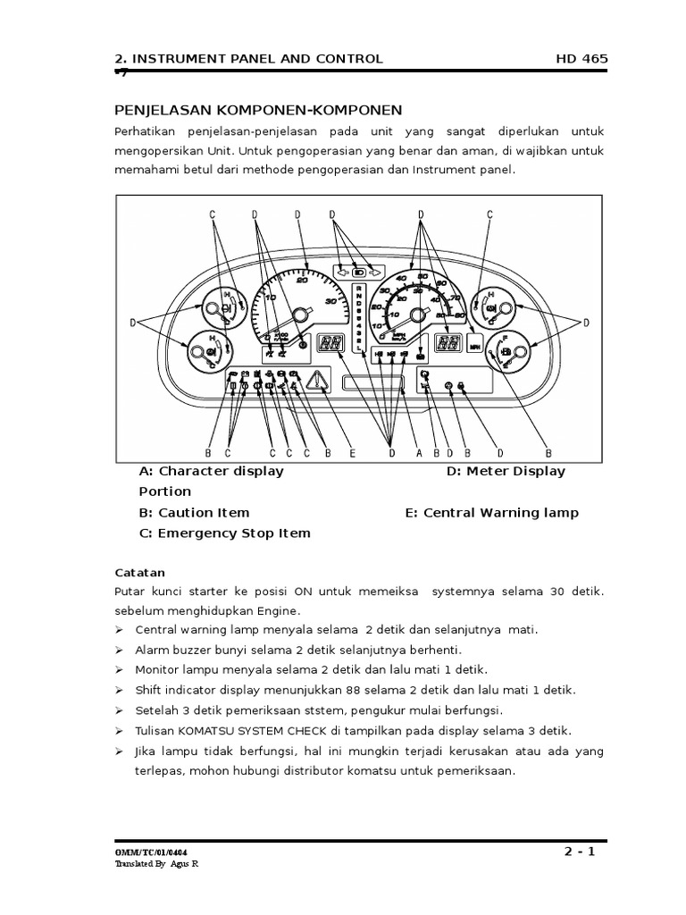 Panel Instrumen HD 465-7 dan Fungsinya | PDF