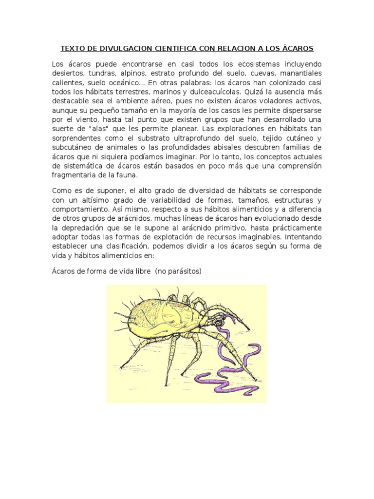 Texto de Divulgacion Cientifica Con Relacion a Los Ácaros