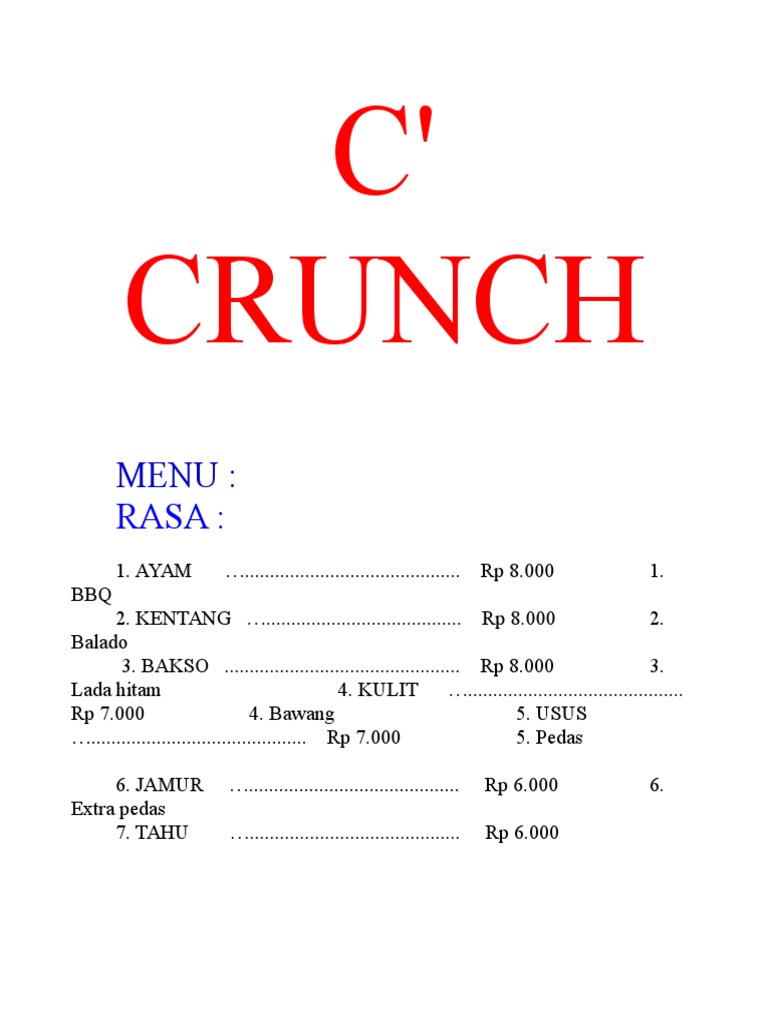 Crunch Menu: Affordable Indonesian Snacks | PDF