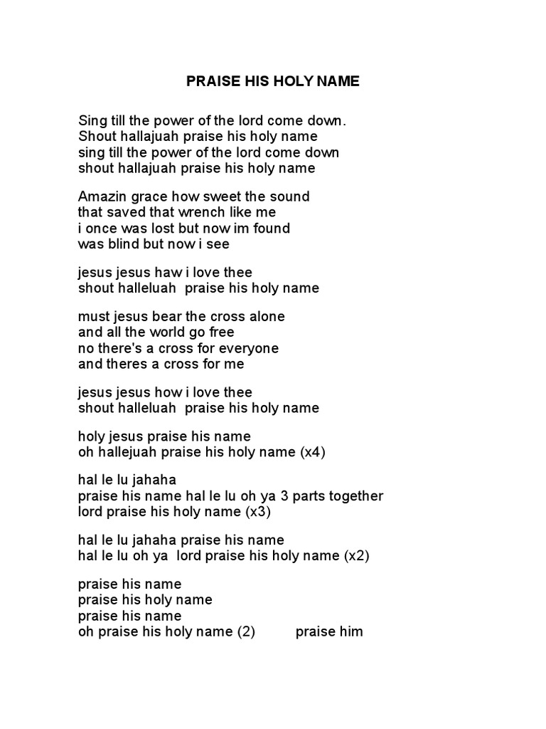 Praise His Holy Name (Letra) | PDF
