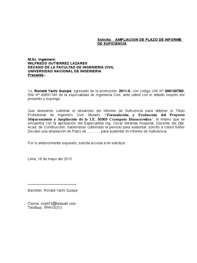 Modelo De Solicitud De Ampliacion Pdf