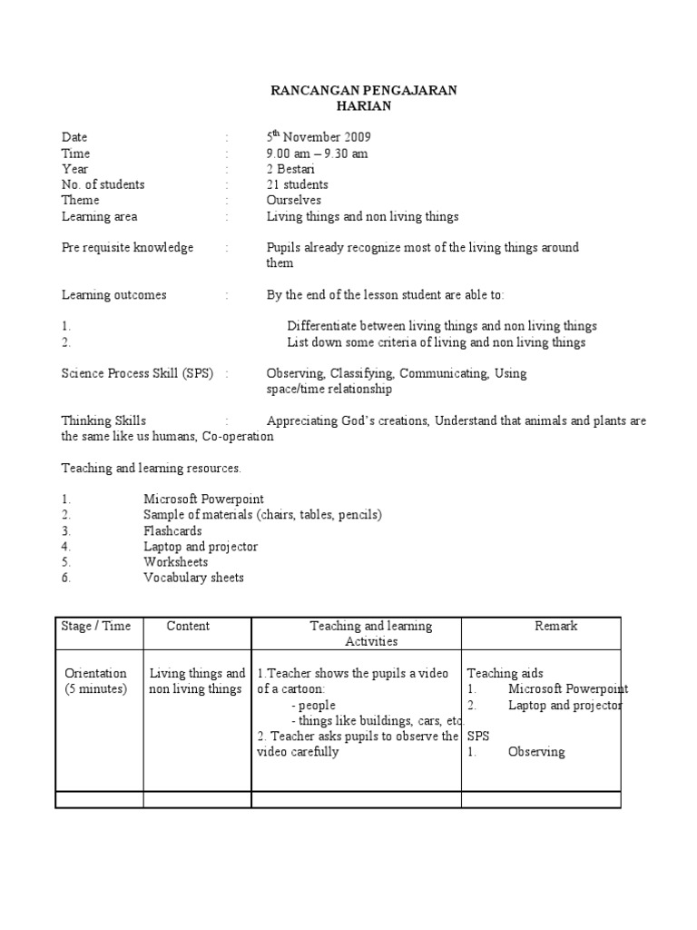 Rancangan Pengajaran Harian Sains  Microsoft Power Point 