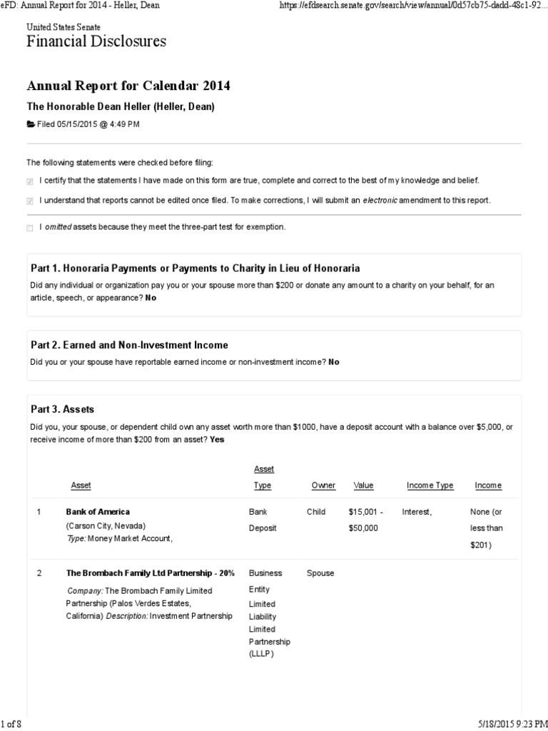Senator Heller 2014 Finance Report | PDF | Banks | Partnership