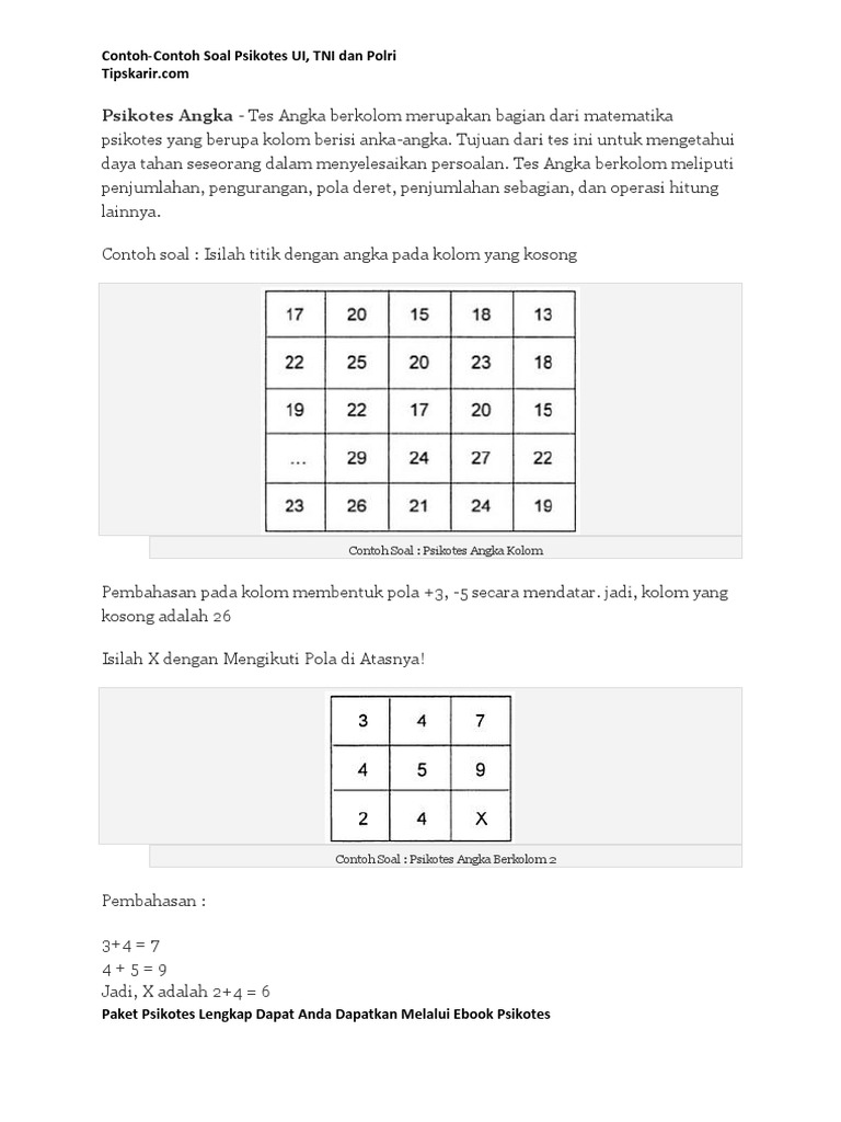Contoh Contoh Soal Psikotes Ui Tni Dan Polri