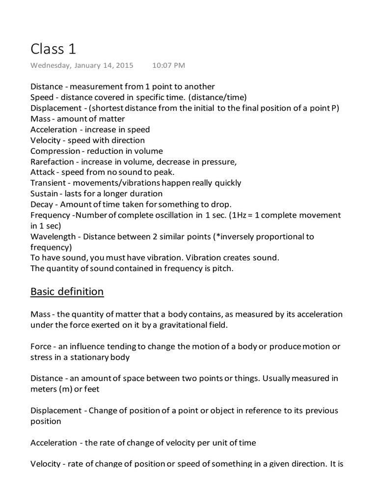 Class 1 Acoustic | PDF | Sound | Waves