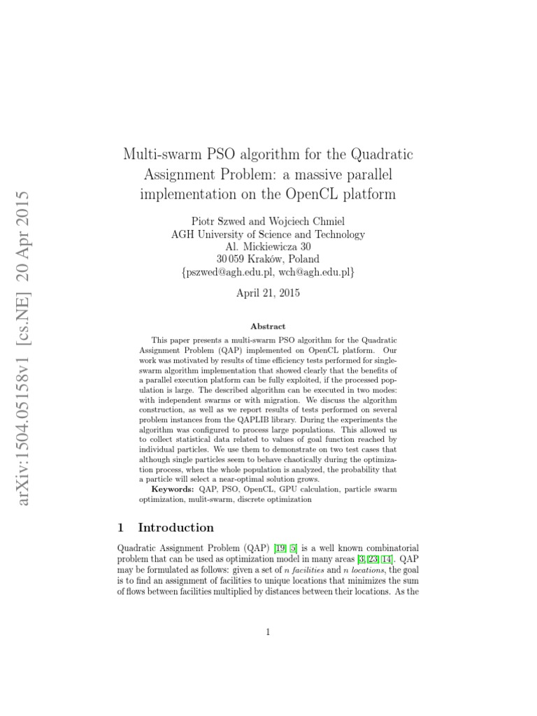 Multi-Swarm PSO for QAP on OpenCL | PDF | Mathematical Optimization ...
