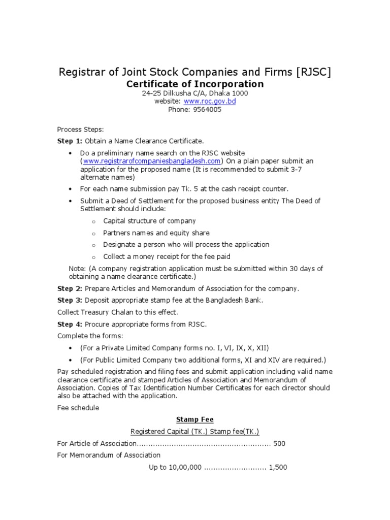 Joint Stock Company Registration Guide | PDF