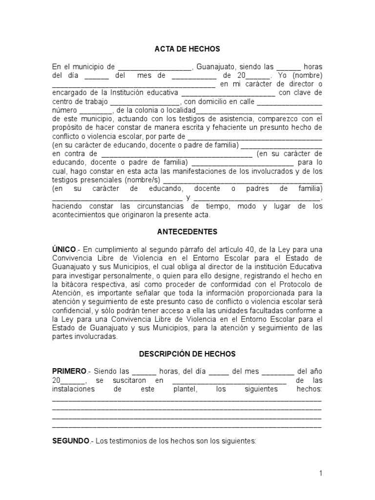 Acta de Hechos PDF Gobierno Instituciones sociales