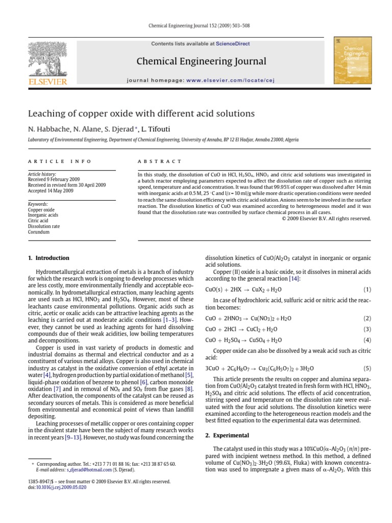 Leaching of Copper Oxide | PDF | Dissolution (Chemistry) | Acid