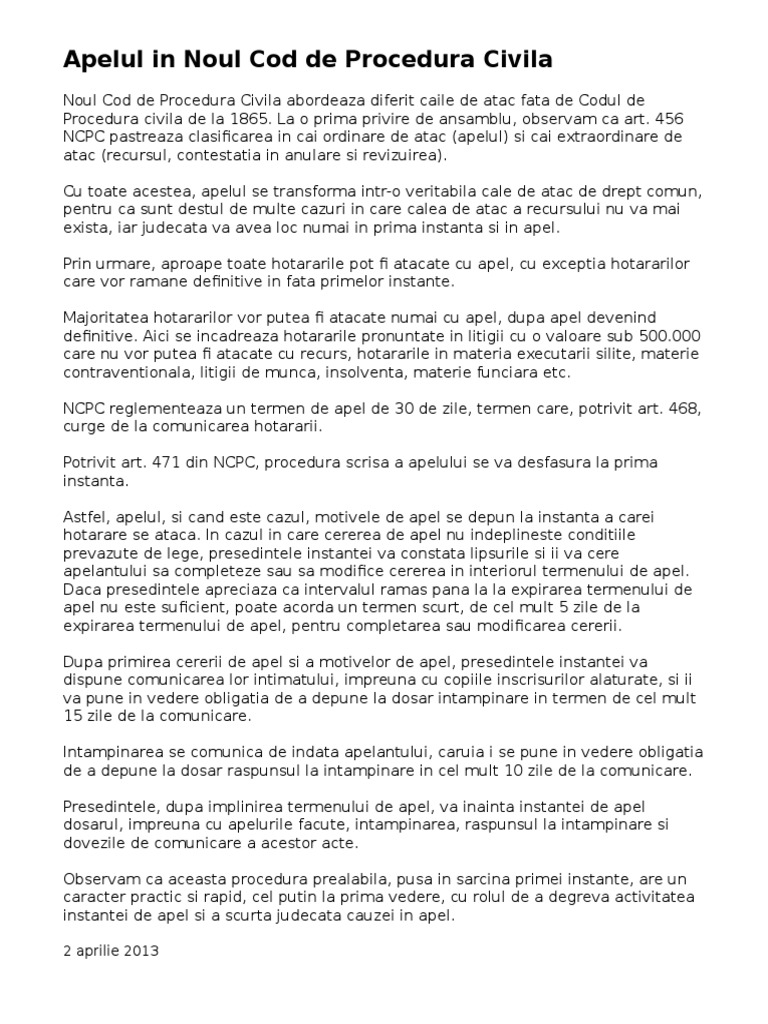 Apelul In Noul Cod De Procedura Civila