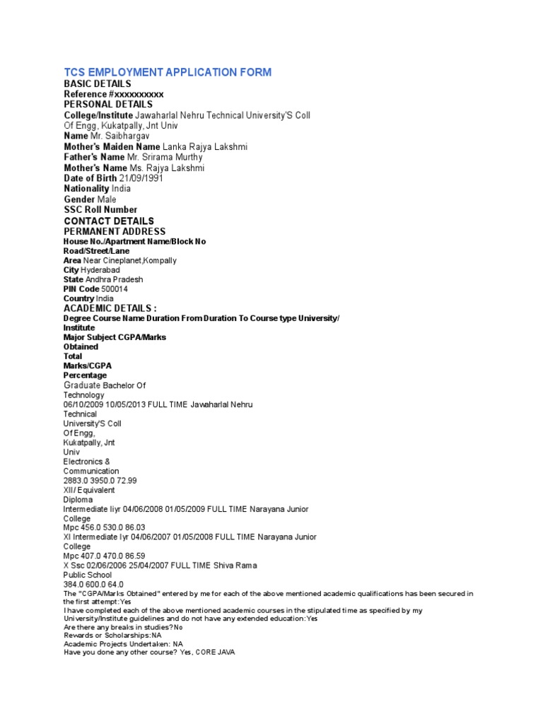 TCS Employment Application Form | PDF | Government | Justice