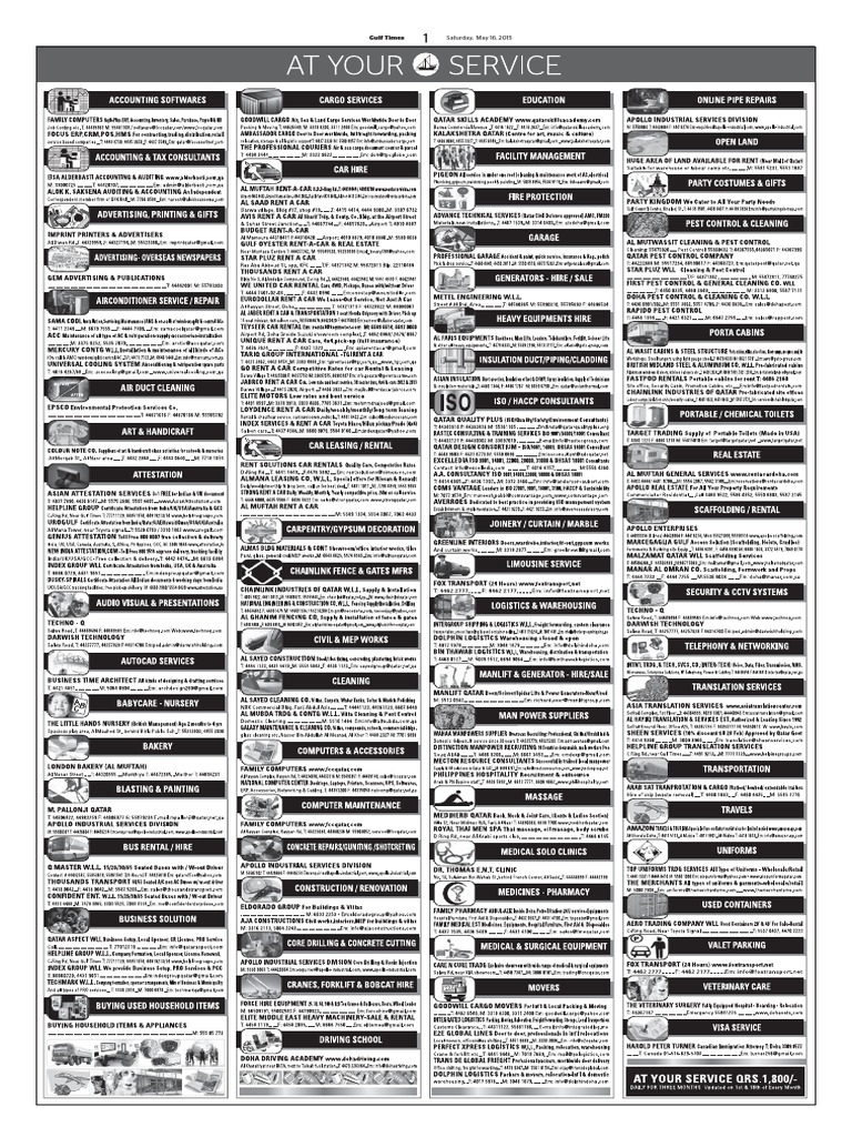 Gulf Times Classifieds - Job & Rent Ads | PDF | Car Rental | Apartment