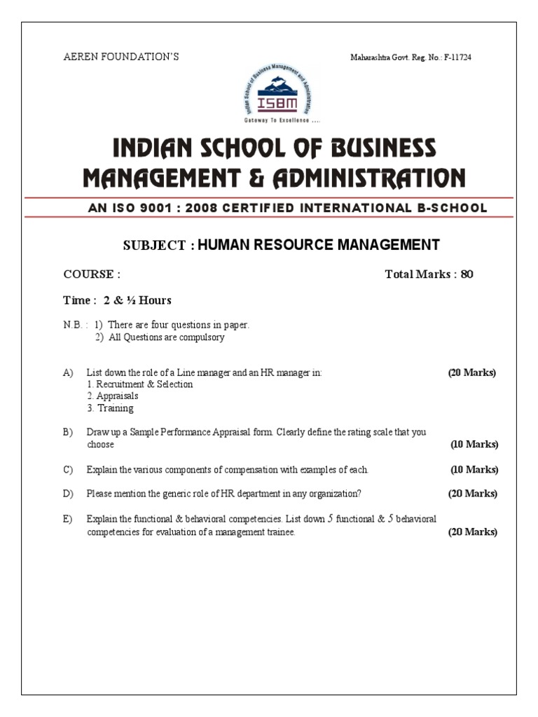 Human Resource Management Exam Paper | PDF | Human Resource Management ...