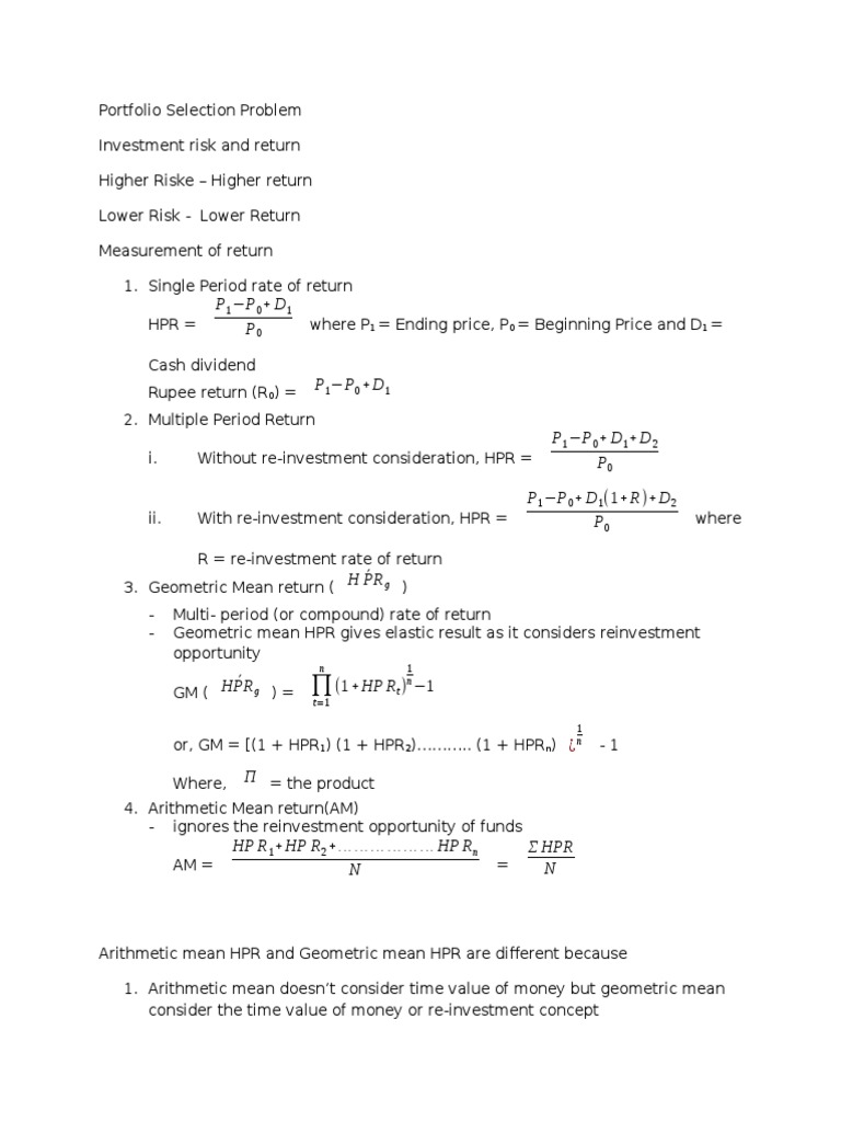 Portfolio Selection: Risk and Return Analysis | PDF | Variance ...