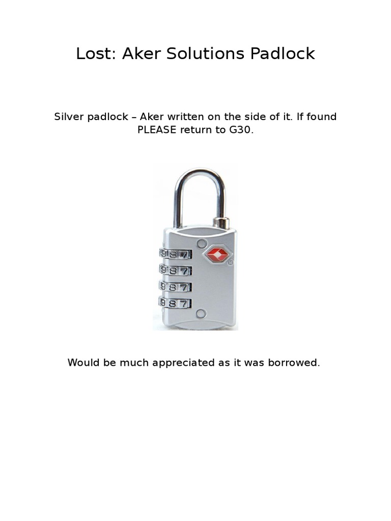 Lost: Aker Solutions Padlock: Silver Padlock - Aker Written On The Side ...