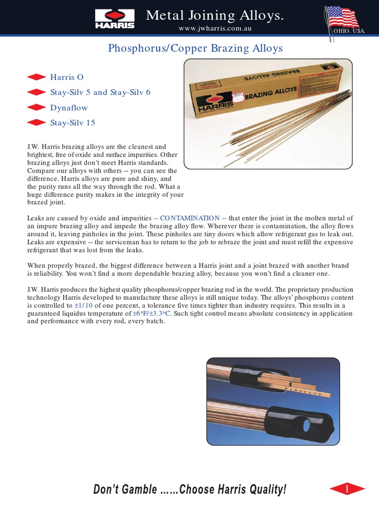 Phosphorus/Copper Brazing Alloys Harris O StaySilv 5 and StaySilv 6
