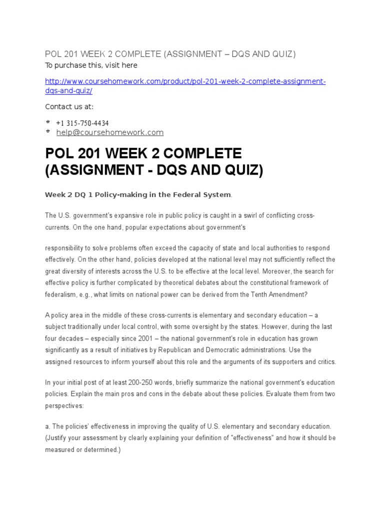 Pol 201 Week 2 Complete (Assignment - Dqs and Quiz) | PDF