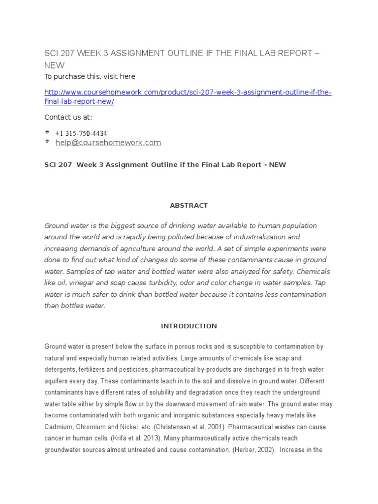 SCI 207 Week 3 Lab Report Outline | PDF | Groundwater | Environmental ...