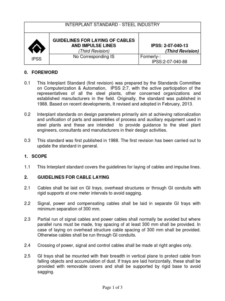 Cable and Impulse Line Laying Guidelines | PDF | Cable | Pipe (Fluid ...