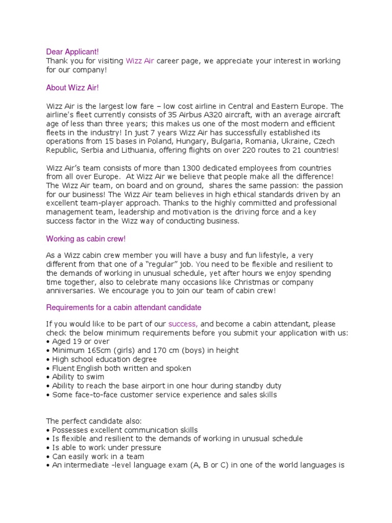 Wizz Air Ca Flight Attendant Business