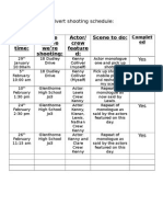 Advert Shooting Schedule.