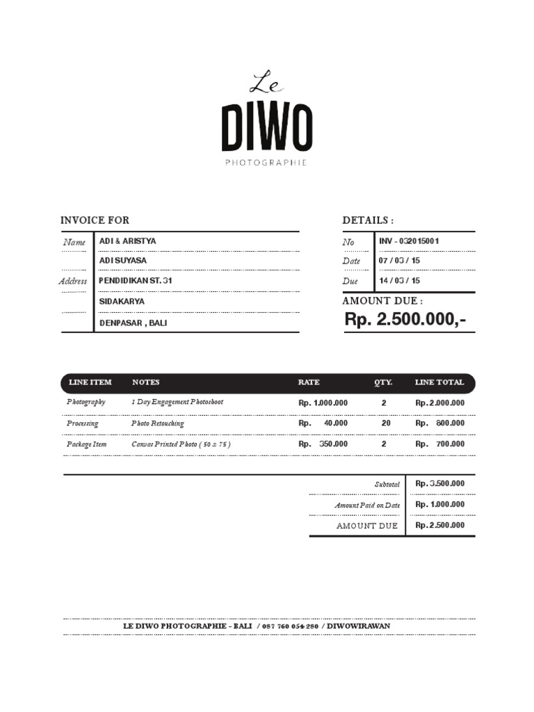 Invoice for Photography Services | PDF