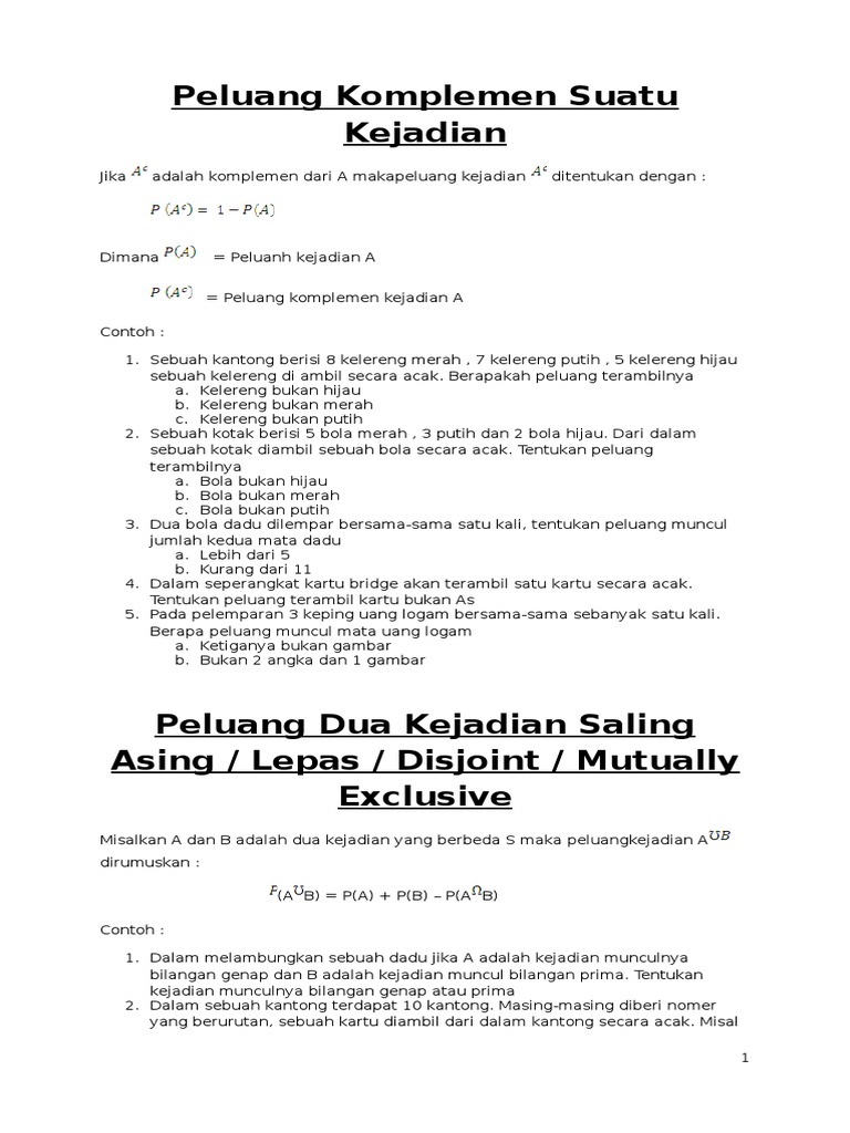 Contoh Soal Peluang Komplemen Suatu Kejadian