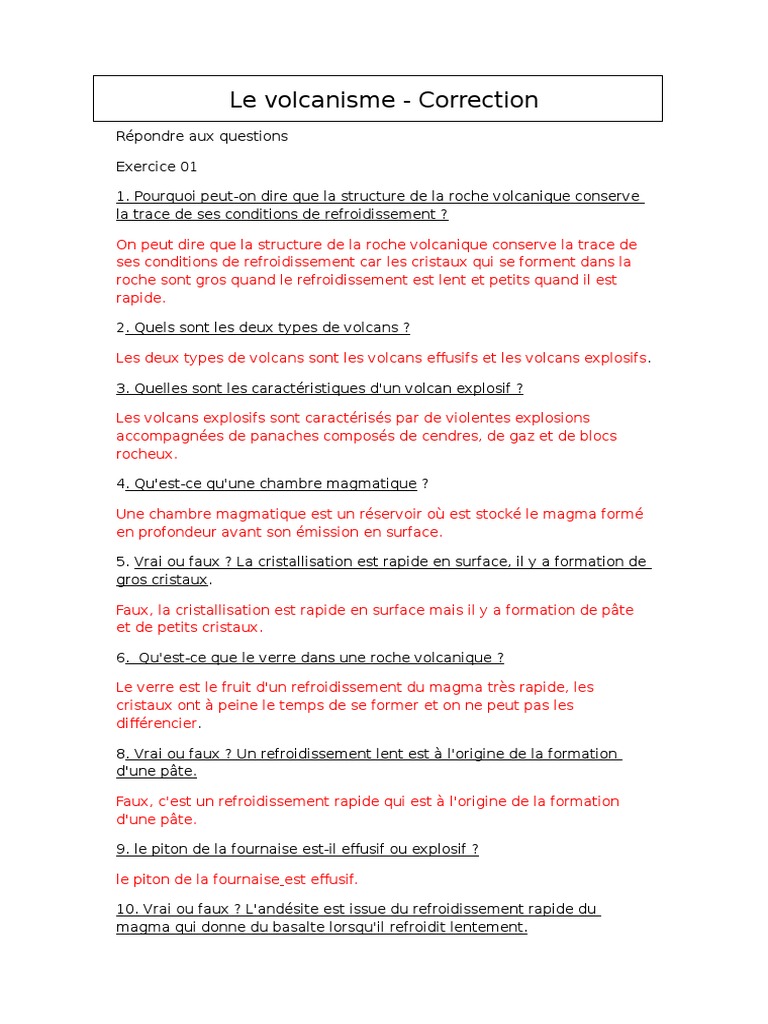 Les Oubliés De Vulcain Chapitre 1 Le Volcanisme Correction | PDF | Volcan | Lave