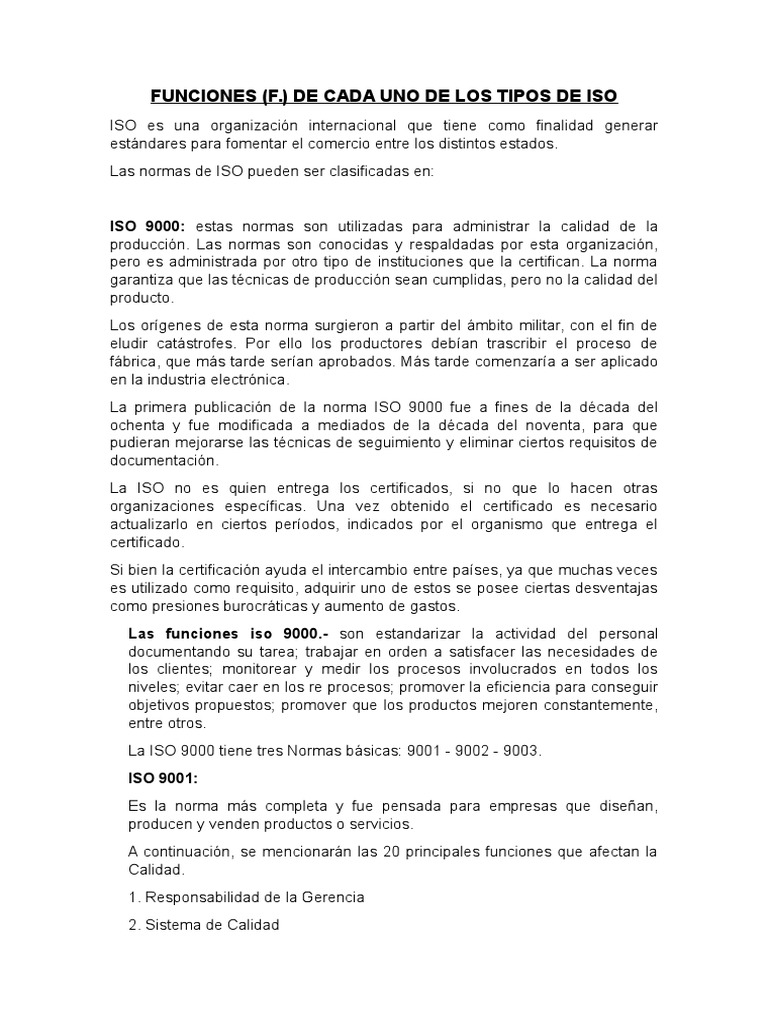Funciones de las Normas ISO | PDF | Organización internacional para la ...
