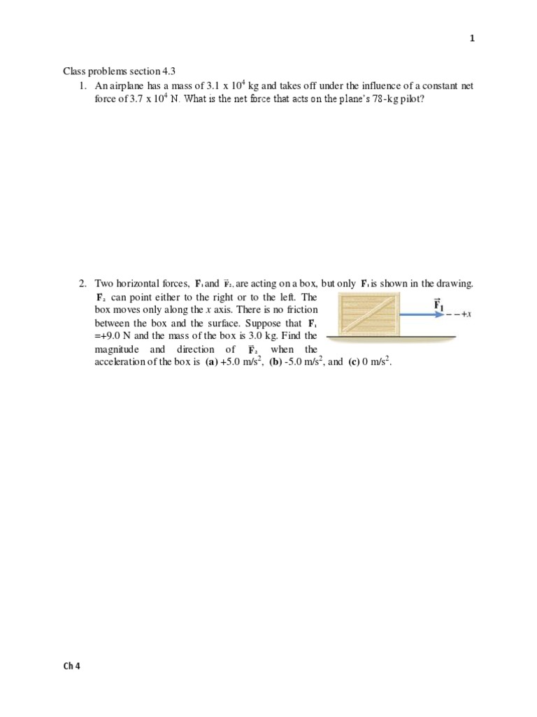 Physics Chapter 4 Problems | PDF | Force | Mass